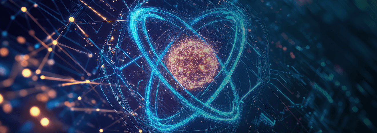 Futuristic glowing atom with network connections