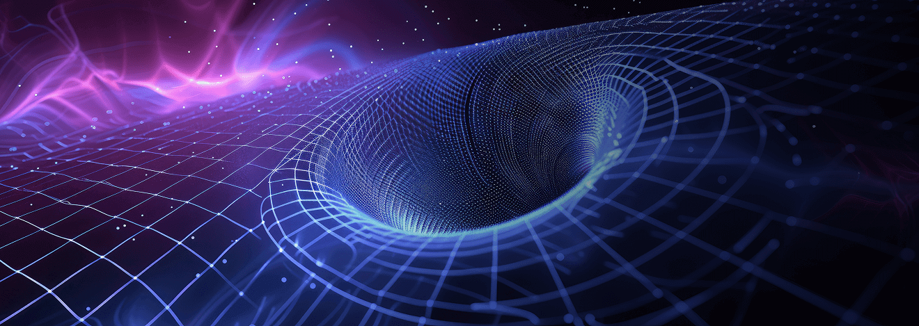 Abstract digital grid forming a glowing black hole